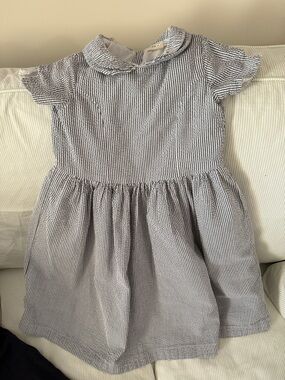 Girls' Navy & White Striped Peter Pan Collar Dress sear sucker